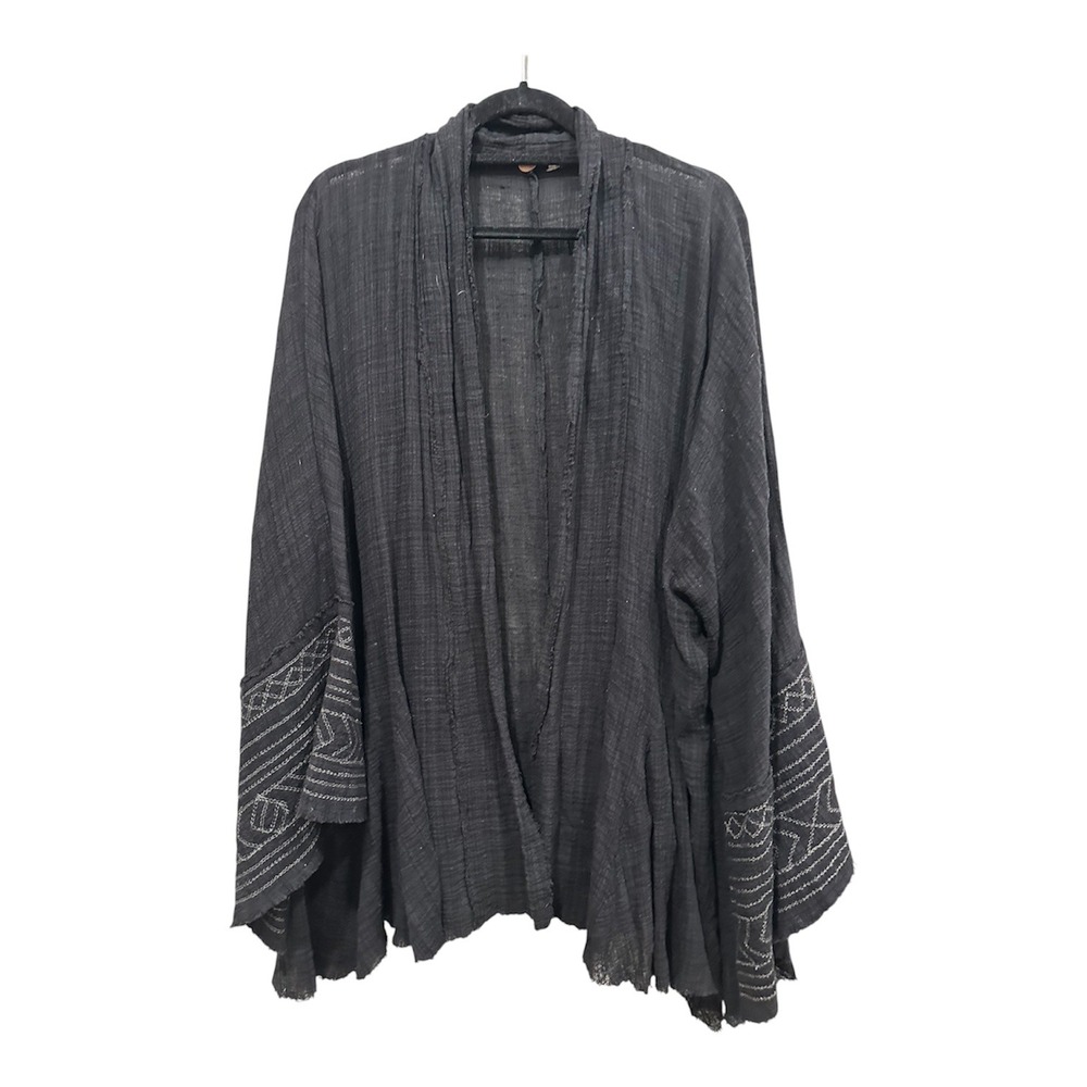 Free People FP One Black‎ Gauze Kimono Cardigan Embroidered Sleeve XS S